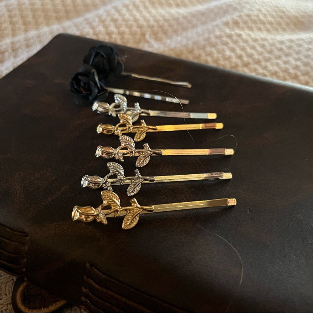 Elegant Gold and Silver Rose Hair Pins